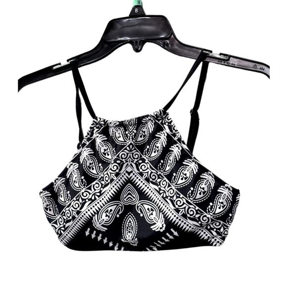 FASHION Women's Black & White Printed Halter Neck Swim Top Sz S - Picture 1 of 3